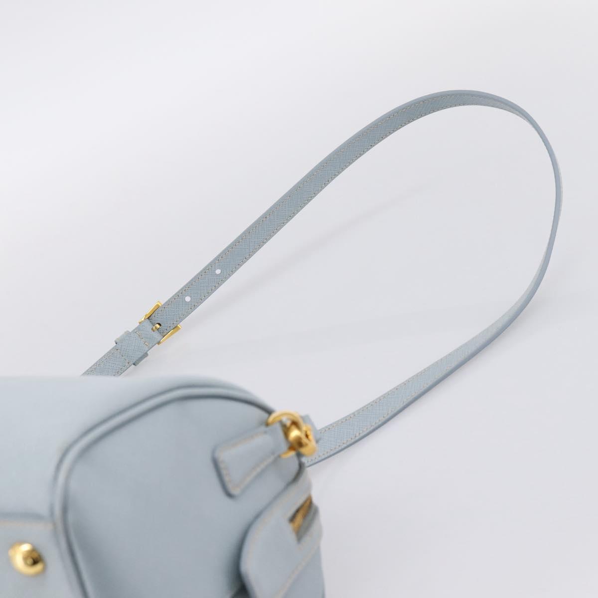 PRADA Boston Bag Saffiano leather 2way Light Blue Gold Auth 201928A