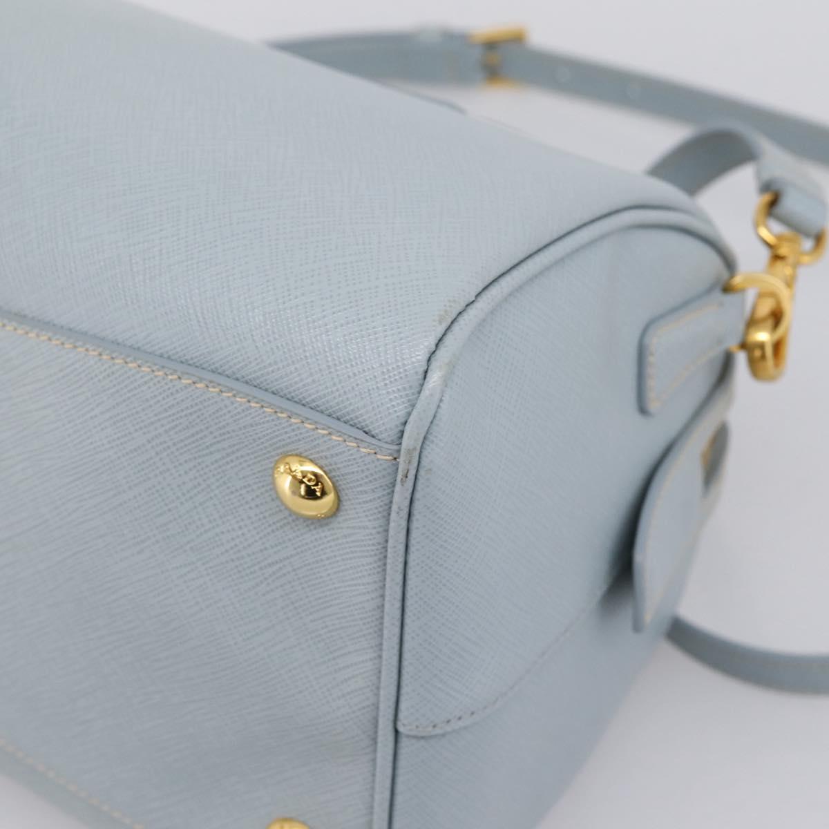 PRADA Boston Bag Saffiano leather 2way Light Blue Gold Auth 201928A