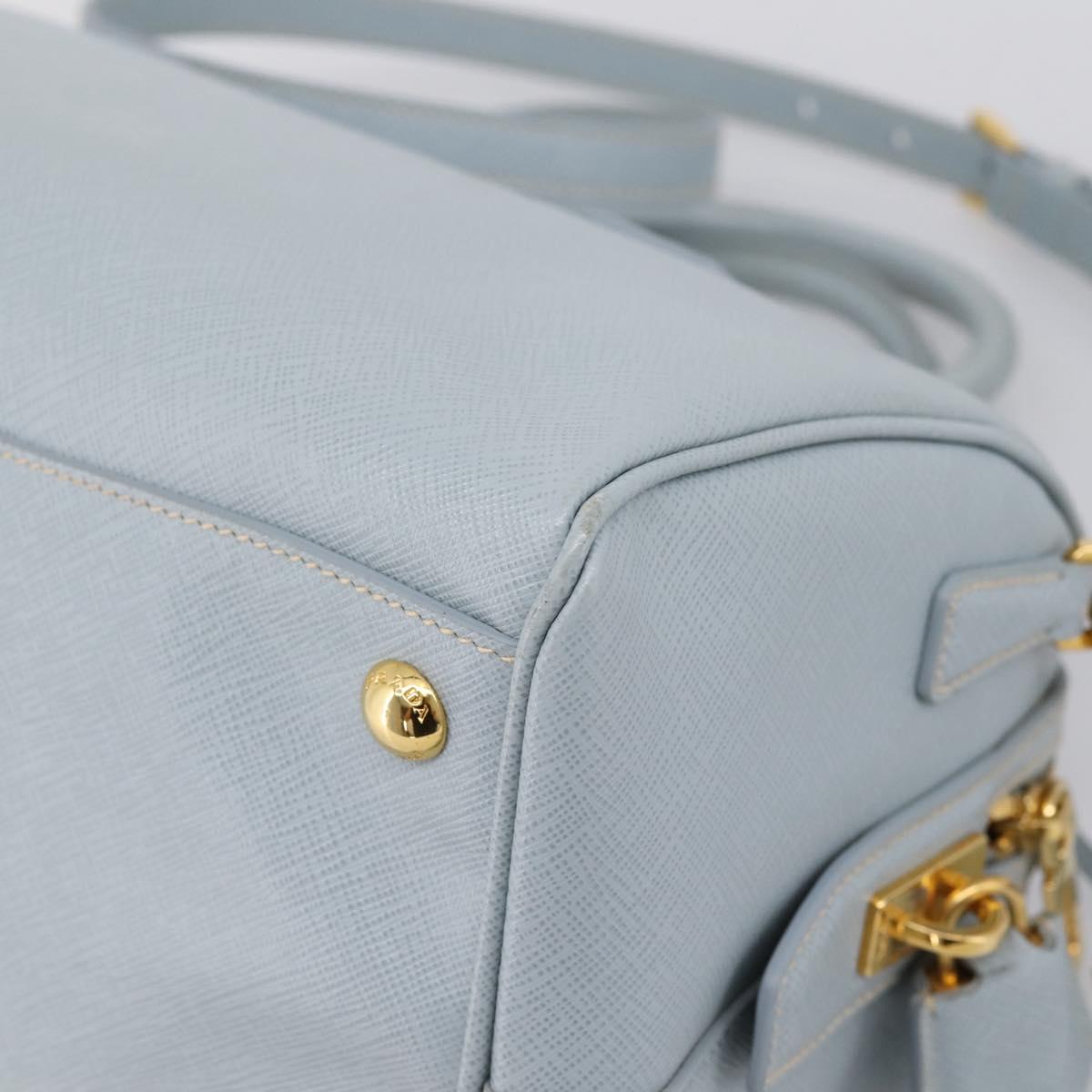 PRADA Boston Bag Saffiano leather 2way Light Blue Gold Auth 201928A