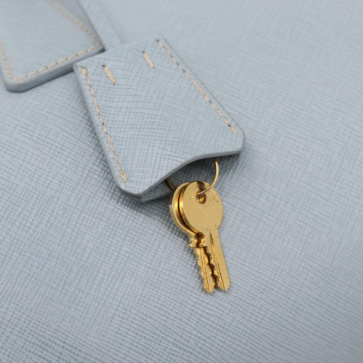 PRADA Boston Bag Saffiano leather 2way Light Blue Gold Auth 201928A