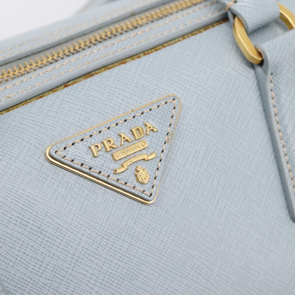 PRADA Boston Bag Saffiano leather 2way Light Blue Gold Auth 201928A