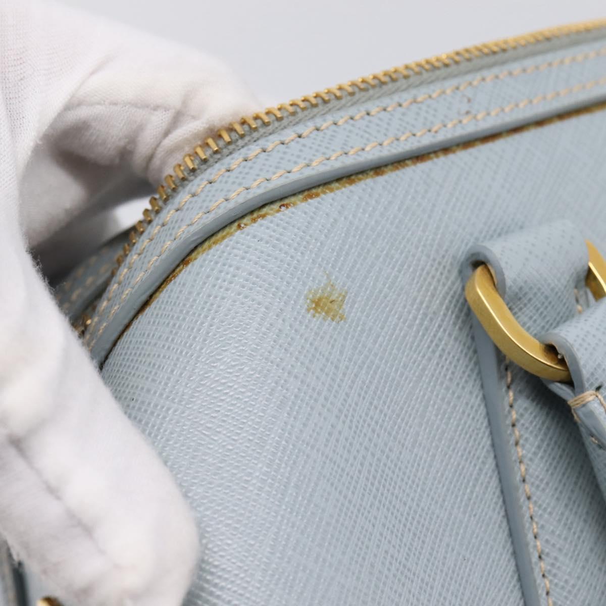 PRADA Boston Bag Saffiano leather 2way Light Blue Gold Auth 201928A