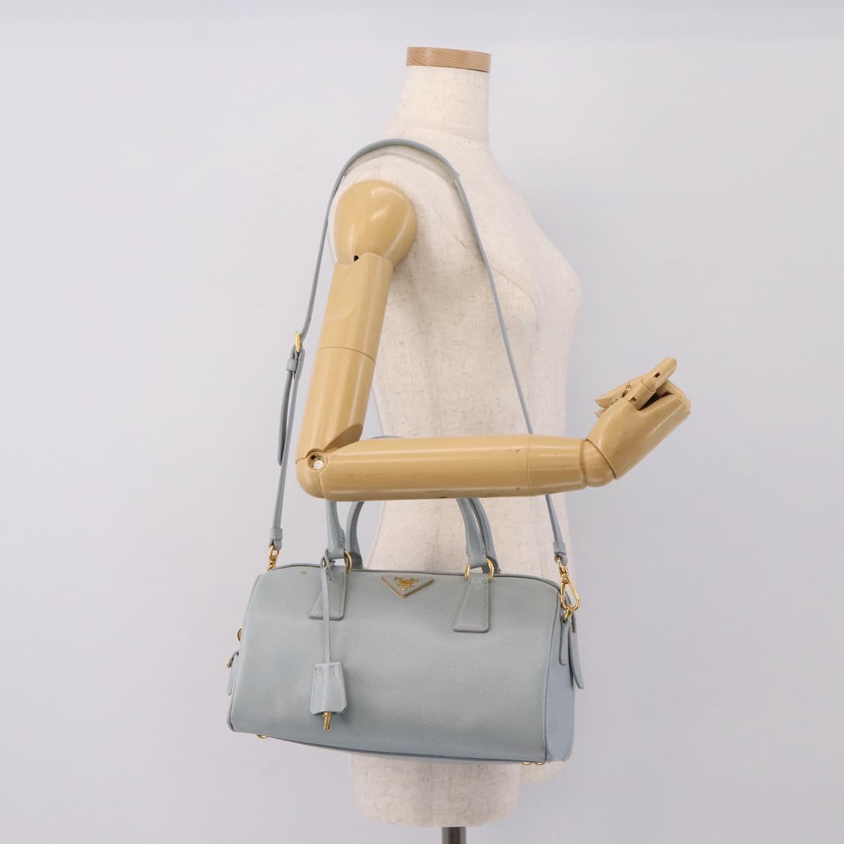 PRADA Boston Bag Saffiano leather 2way Light Blue Gold Auth 201928A