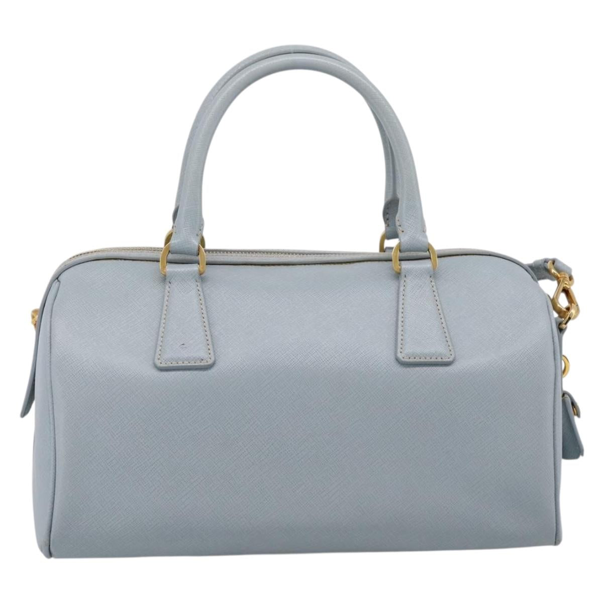PRADA Boston Bag Saffiano leather 2way Light Blue Gold Auth 201928A