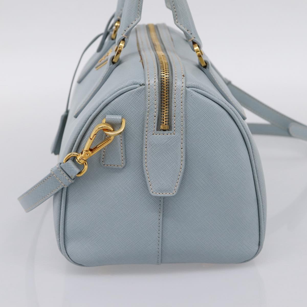 PRADA Boston Bag Saffiano leather 2way Light Blue Gold Auth 201928A