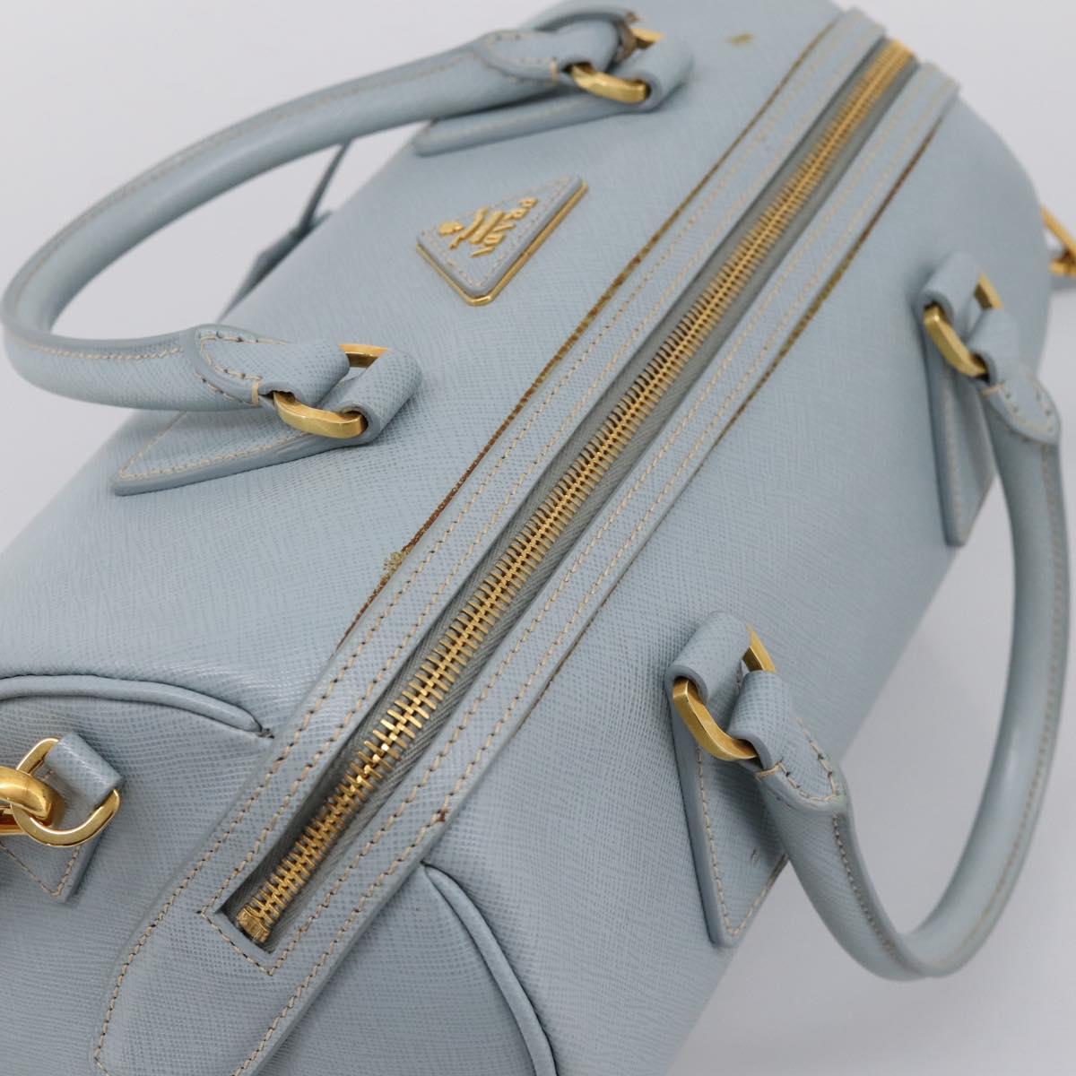 PRADA Boston Bag Saffiano leather 2way Light Blue Gold Auth 201928A