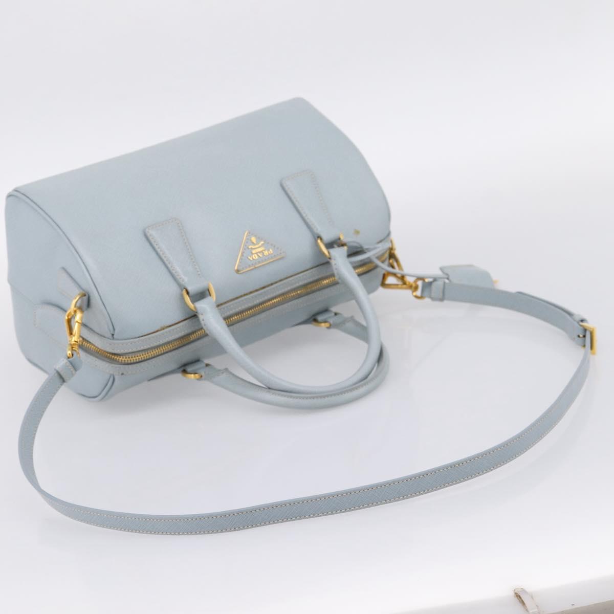 PRADA Boston Bag Saffiano leather 2way Light Blue Gold Auth 201928A