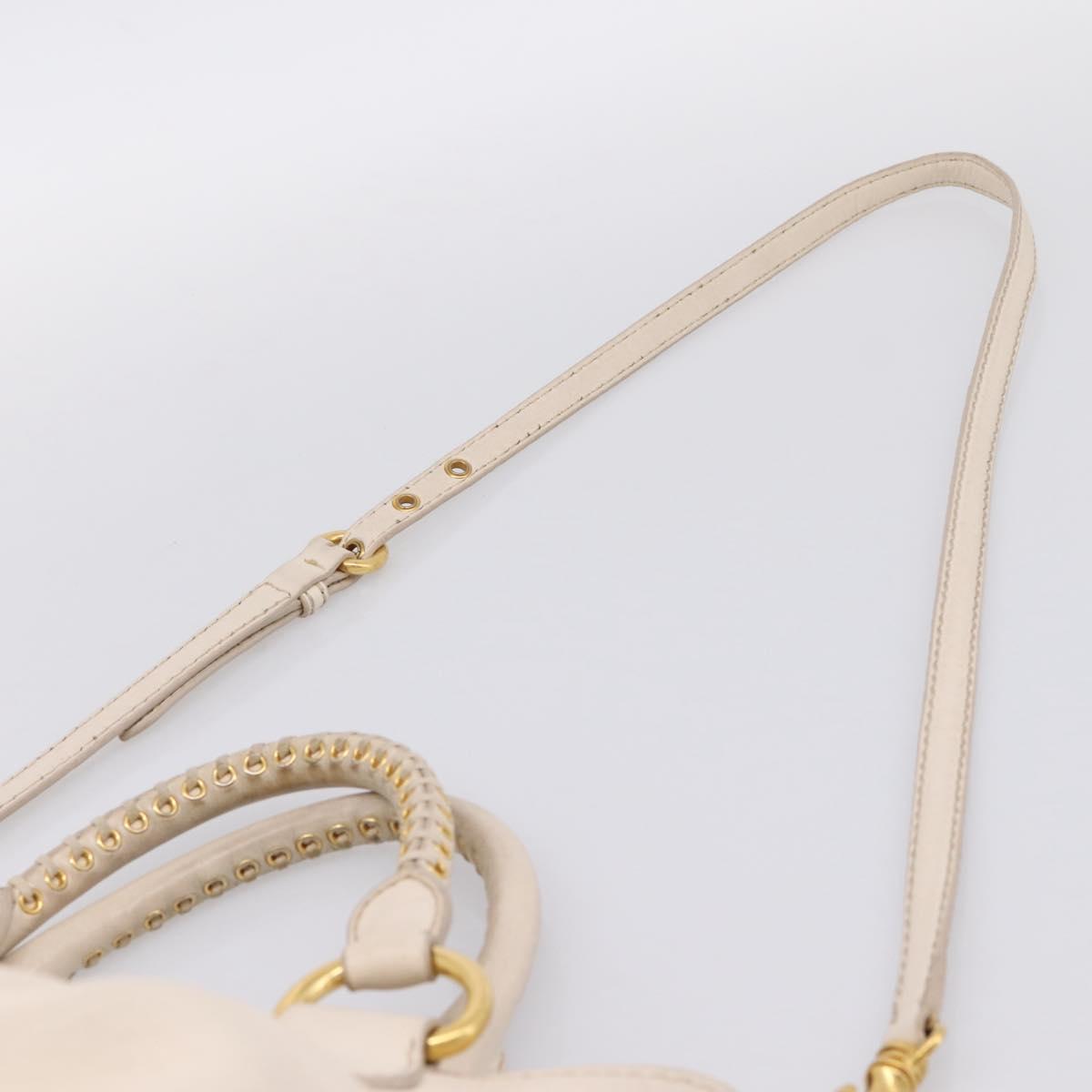 Miu Miu Hand Bag Vittero Dino Leather 2way Ivory Gold Auth 201929A
