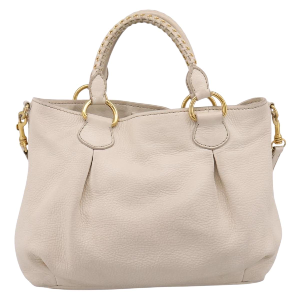 Miu Miu Hand Bag Vittero Dino Leather 2way Ivory Gold Auth 201929A