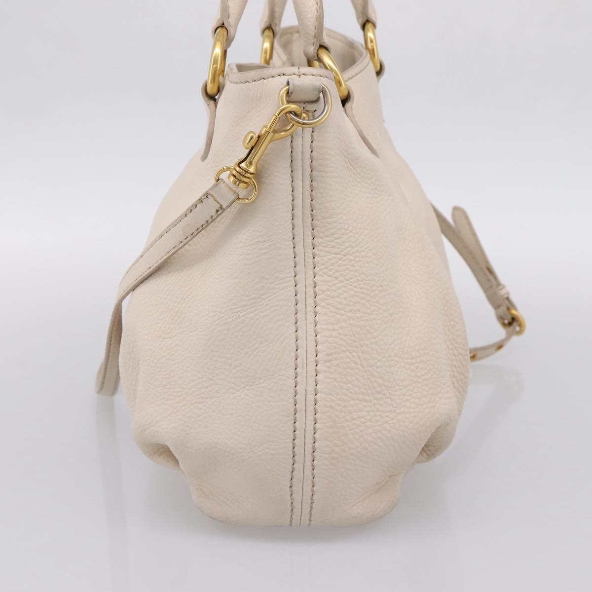 Miu Miu Hand Bag Vittero Dino Leather 2way Ivory Gold Auth 201929A