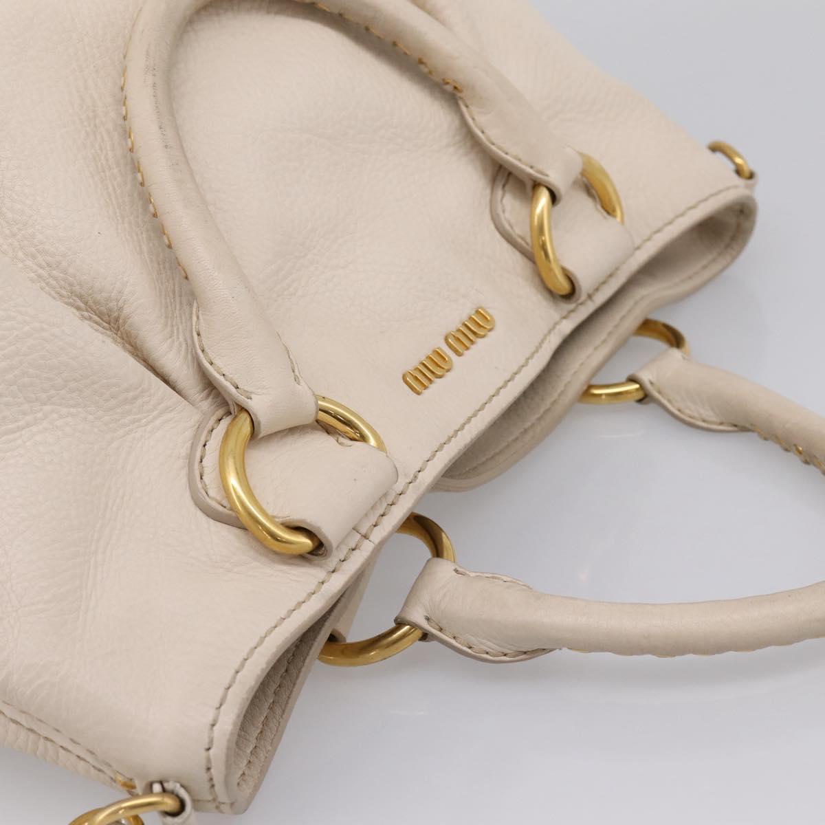 Miu Miu Hand Bag Vittero Dino Leather 2way Ivory Gold Auth 201929A