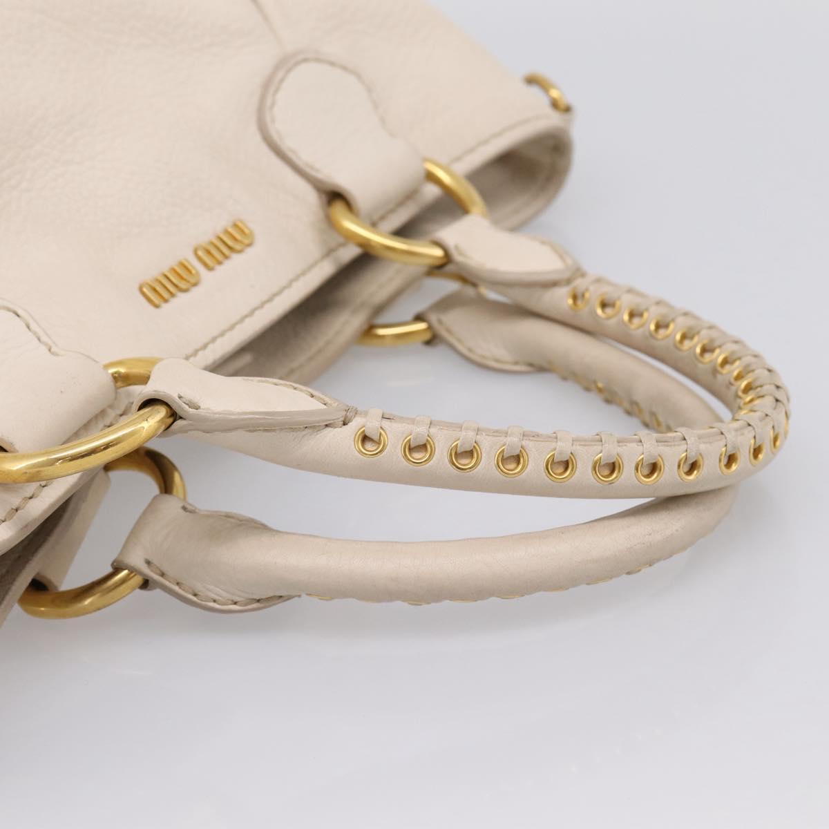 Miu Miu Hand Bag Vittero Dino Leather 2way Ivory Gold Auth 201929A