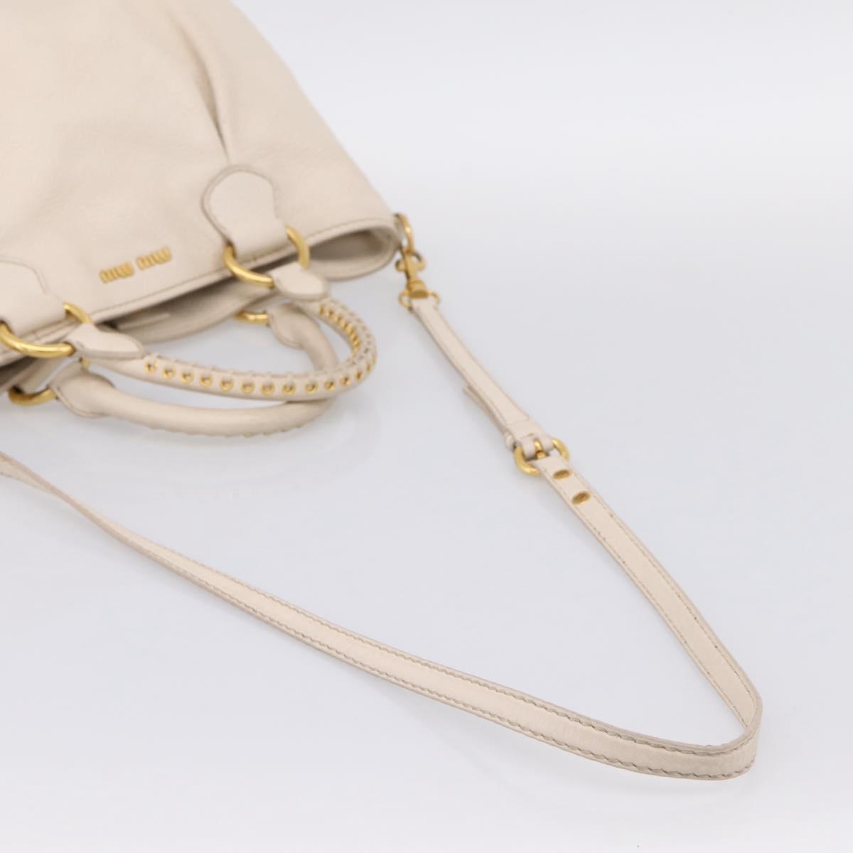 Miu Miu Hand Bag Vittero Dino Leather 2way Ivory Gold Auth 201929A