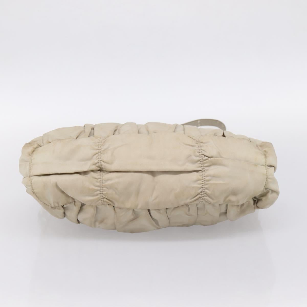 PRADA Gathered Hand Bag Nylon 2way Beige Gold Auth 201930