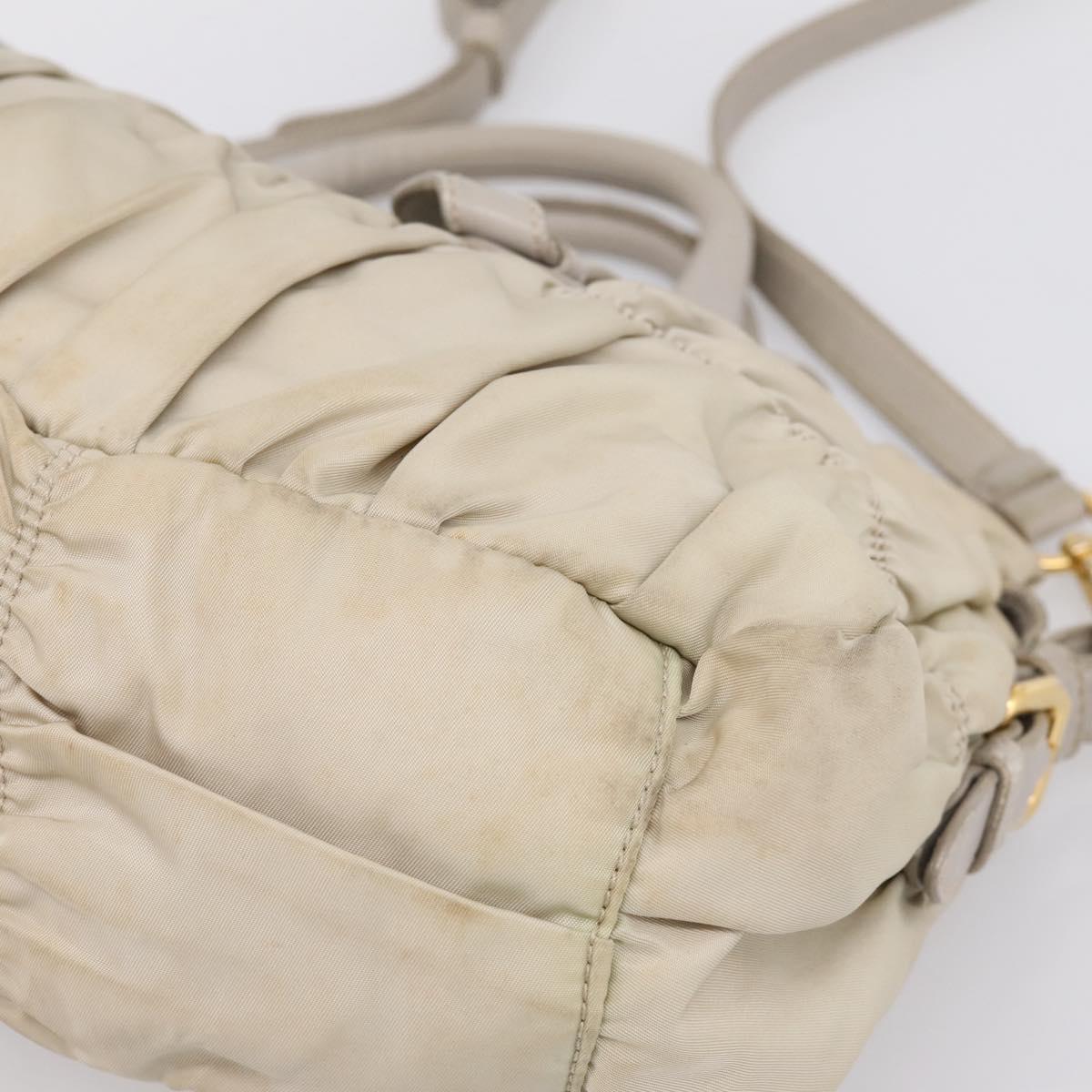 PRADA Gathered Hand Bag Nylon 2way Beige Gold Auth 201930