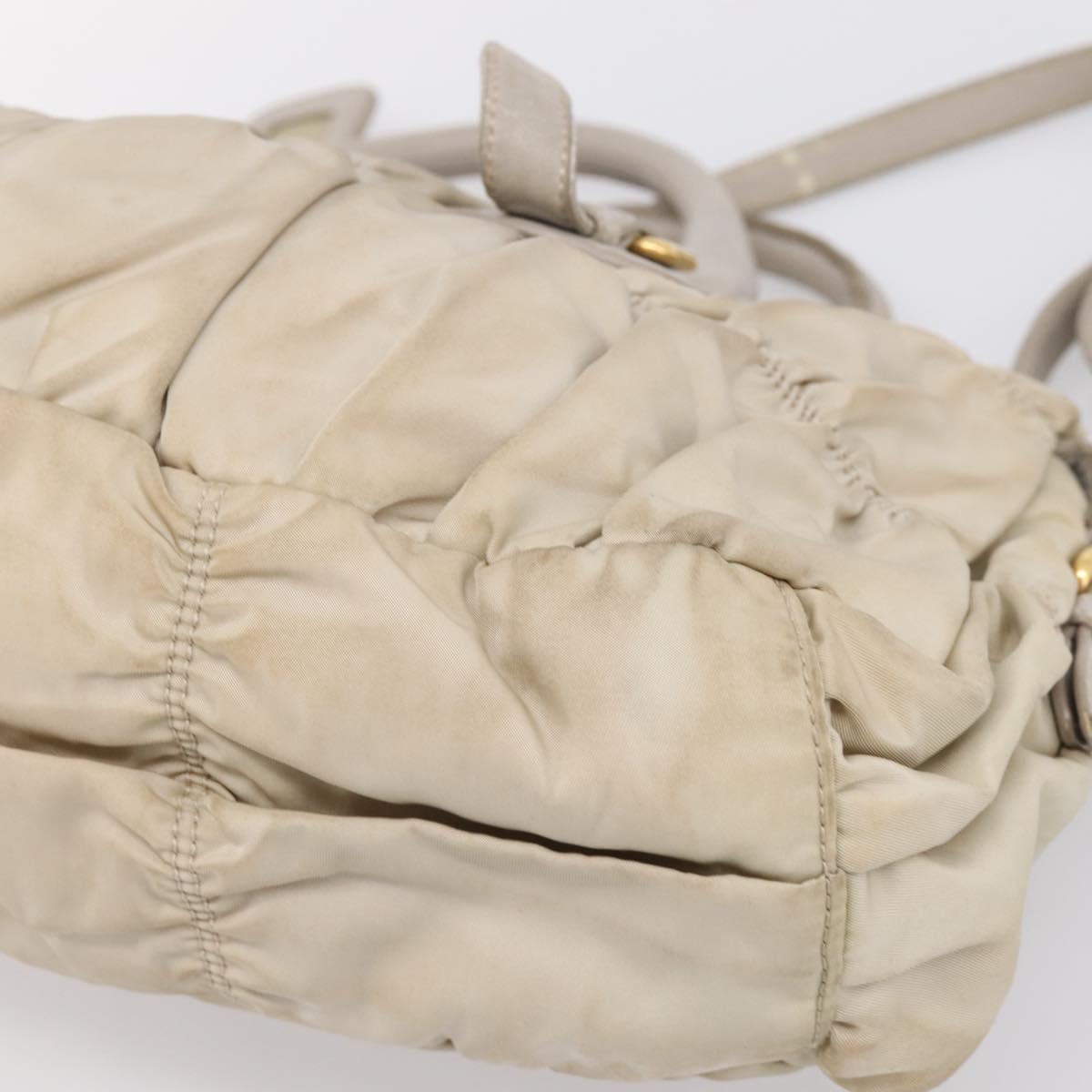 PRADA Gathered Hand Bag Nylon 2way Beige Gold Auth 201930