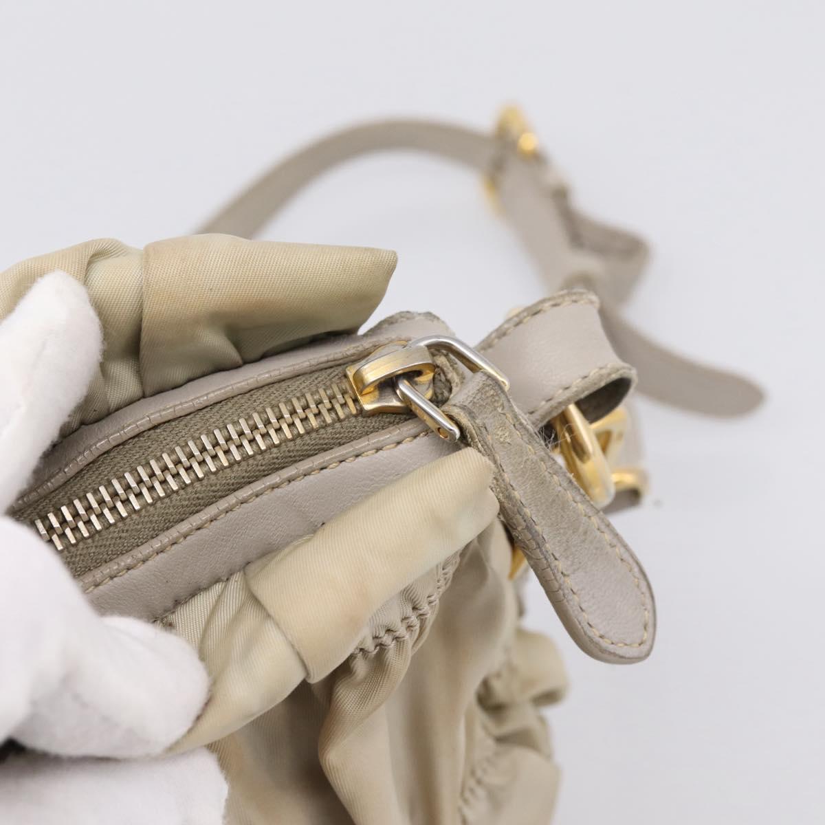 PRADA Gathered Hand Bag Nylon 2way Beige Gold Auth 201930