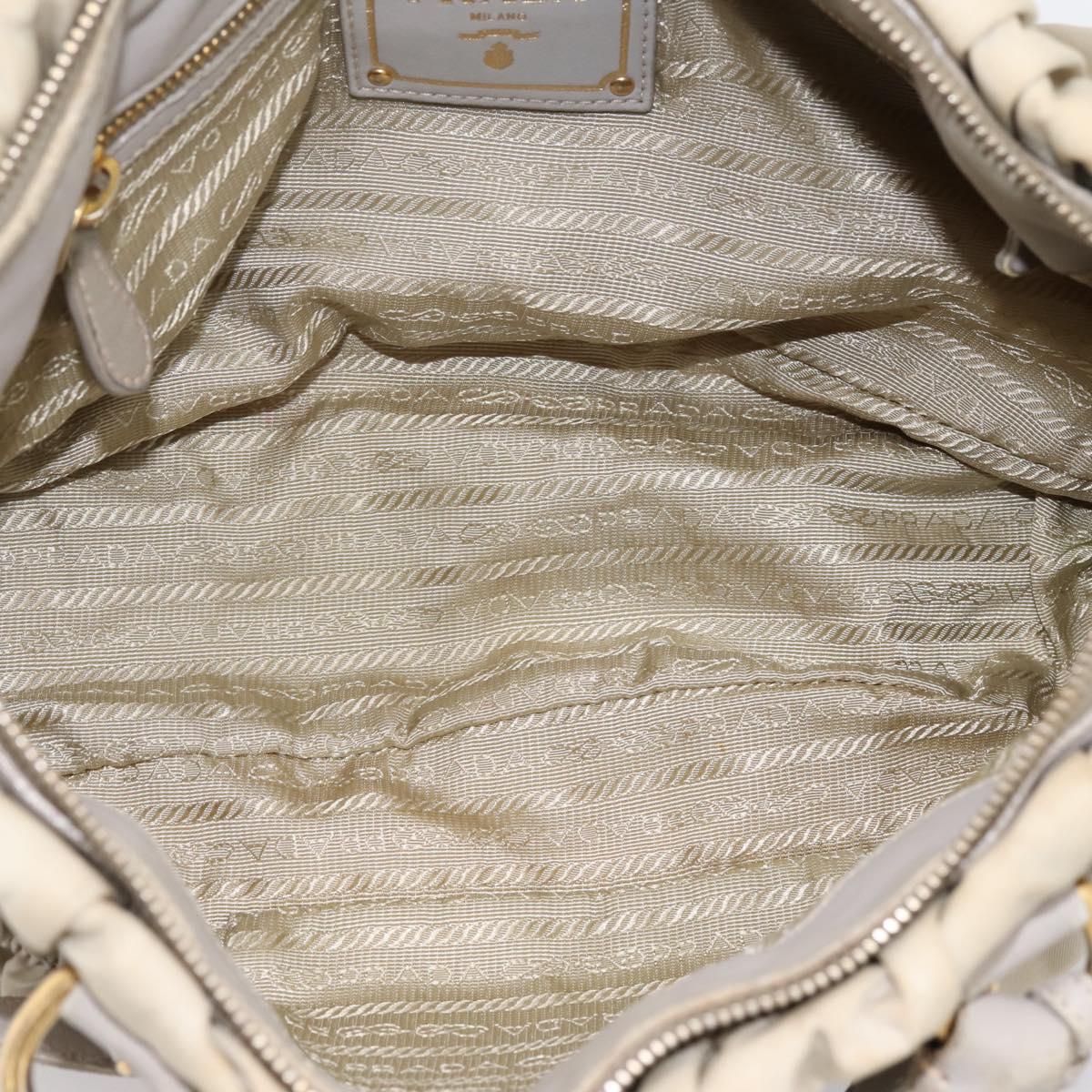 PRADA Gathered Hand Bag Nylon 2way Beige Gold Auth 201930