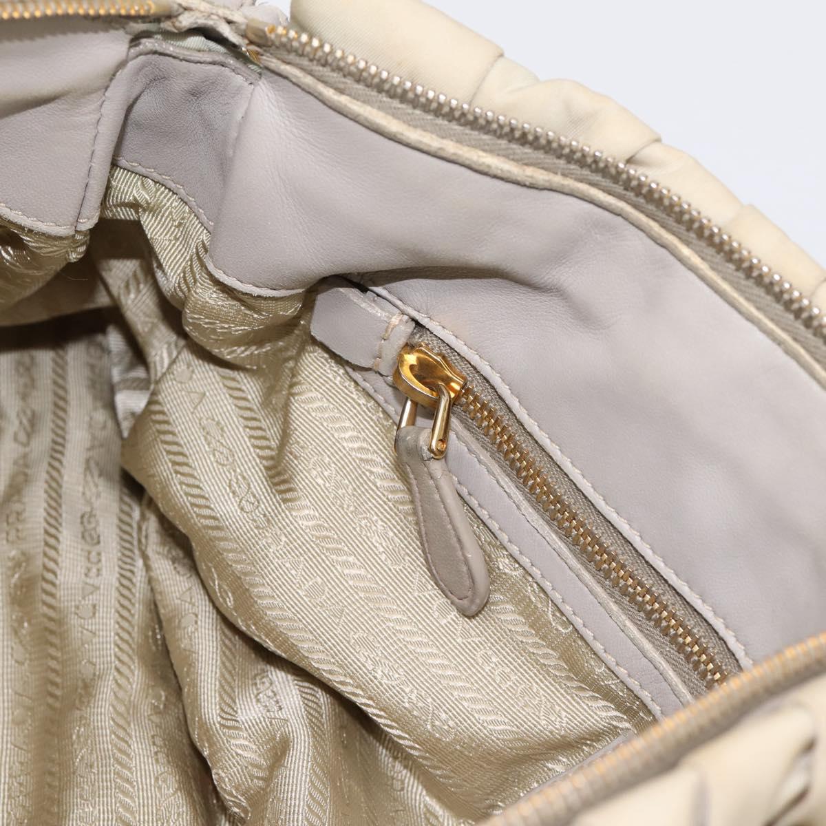PRADA Gathered Hand Bag Nylon 2way Beige Gold Auth 201930