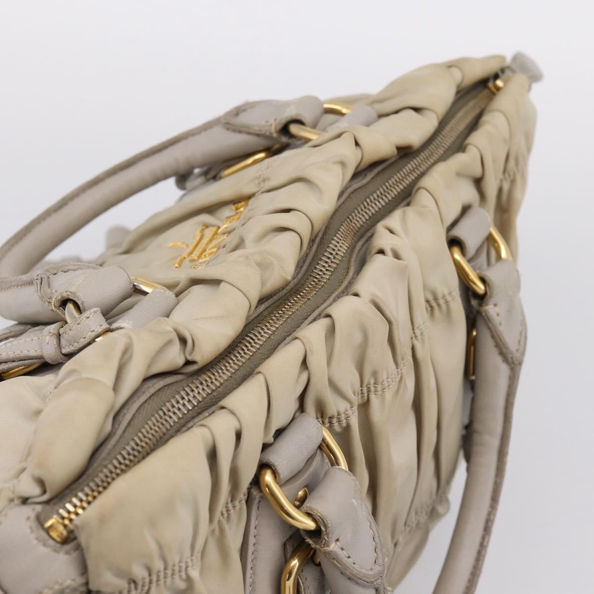 PRADA Gathered Hand Bag Nylon 2way Beige Gold Auth 201930