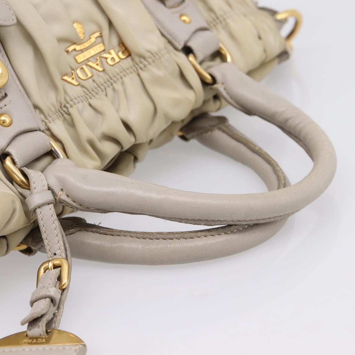 PRADA Gathered Hand Bag Nylon 2way Beige Gold Auth 201930