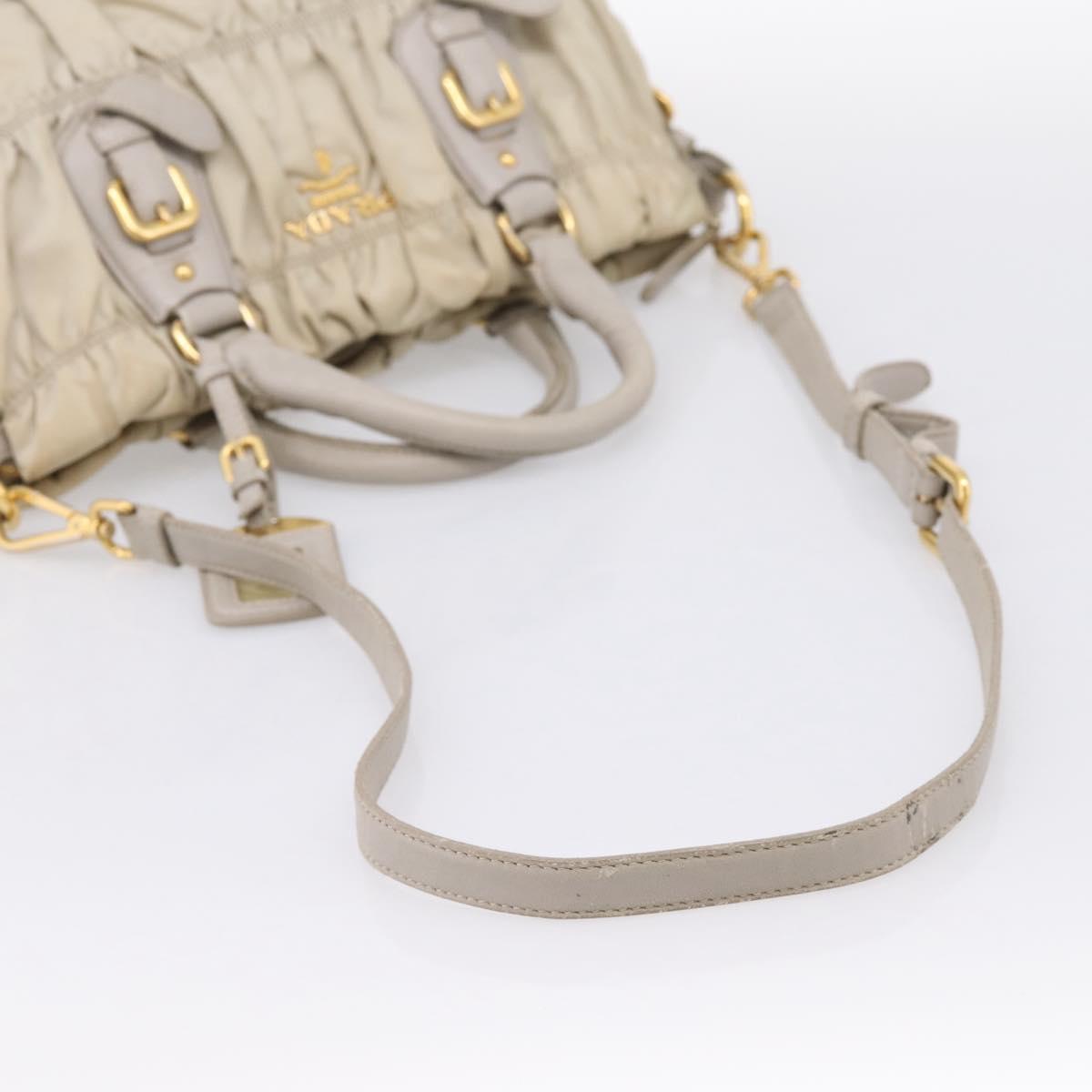 PRADA Gathered Hand Bag Nylon 2way Beige Gold Auth 201930