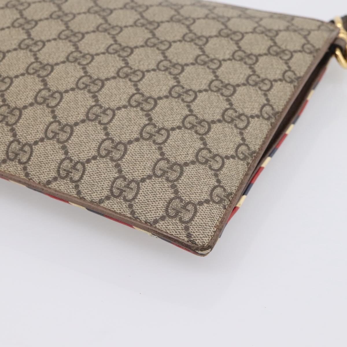 GUCCI GG Supreme Courier Clutch Bag PVC Beige 473915 Auth 201932A