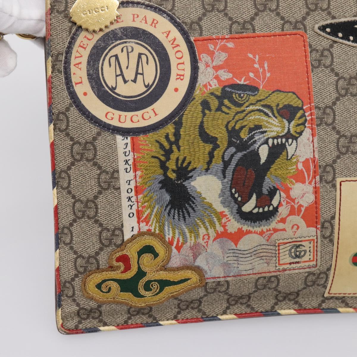 GUCCI GG Supreme Courier Clutch Bag PVC Beige 473915 Auth 201932A
