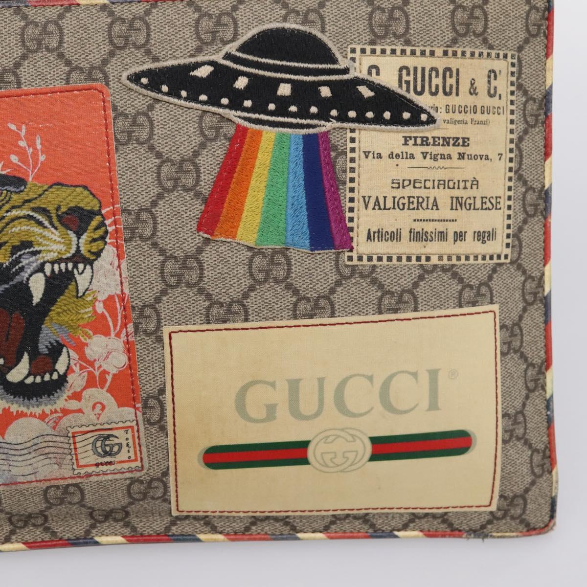 GUCCI GG Supreme Courier Clutch Bag PVC Beige 473915 Auth 201932A