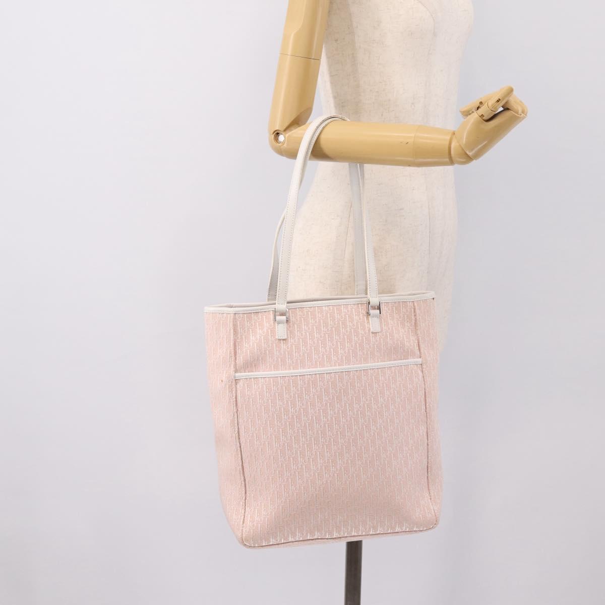 Christian Dior Trotter Canvas Tote Bag Pink Silver Auth 201935A