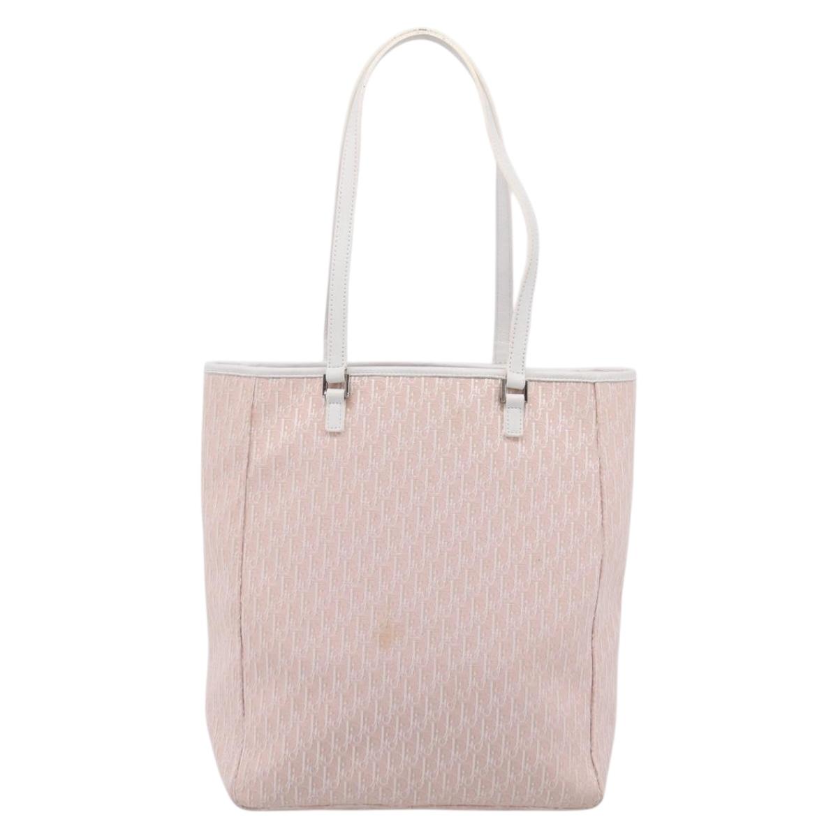 Christian Dior Trotter Canvas Tote Bag Pink Silver Auth 201935A