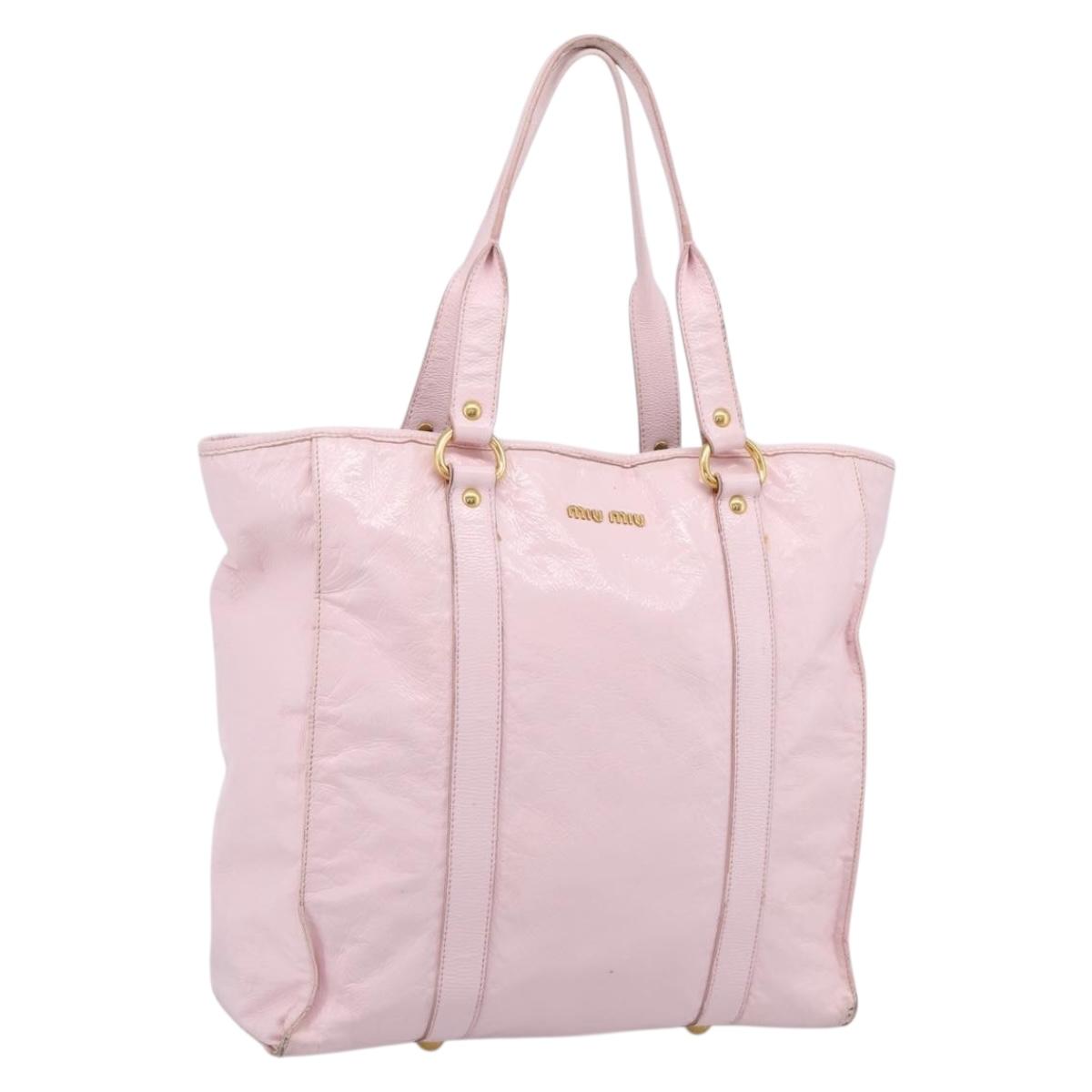 Miu Miu Tote Bag Patent leather Pink Gold Auth 201938