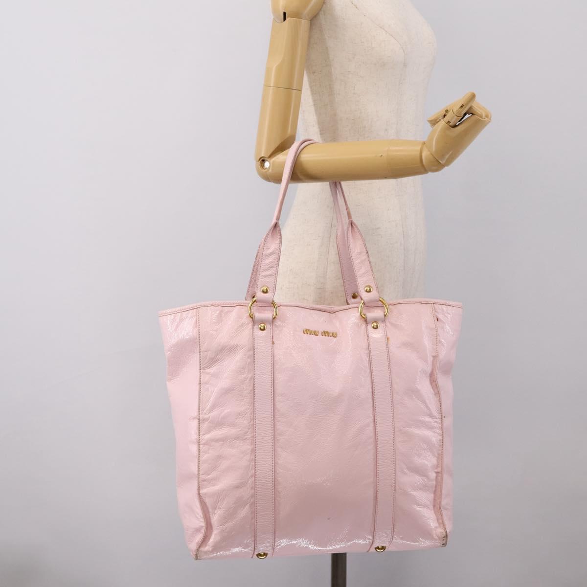 Miu Miu Tote Bag Patent leather Pink Gold Auth 201938