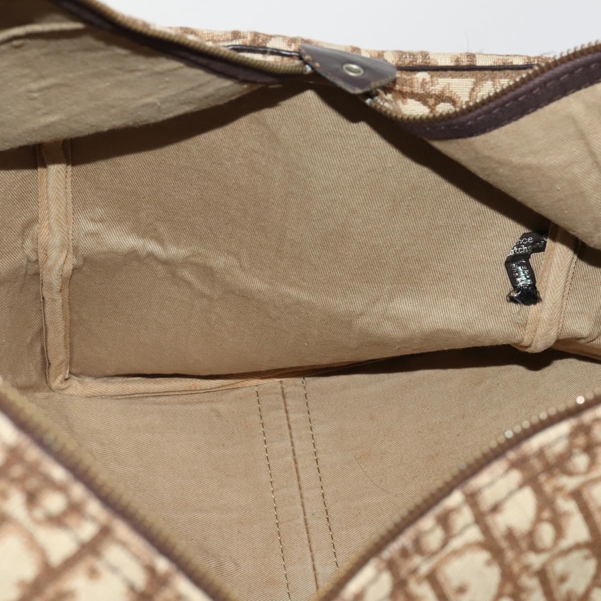 Christian Dior Trotter Canvas Boston Bag Brown Gold Auth 201940