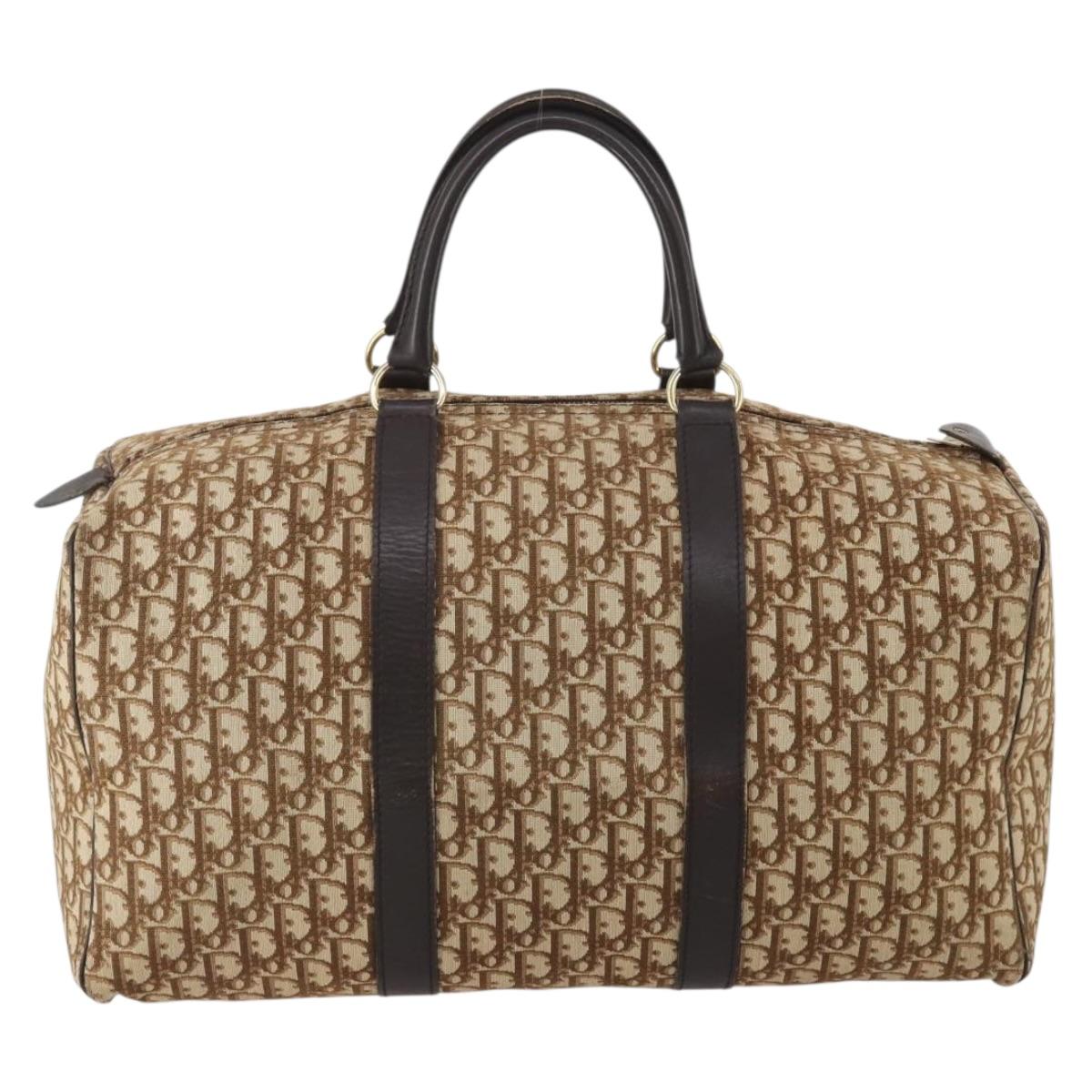 Christian Dior Trotter Canvas Boston Bag Brown Gold Auth 201940