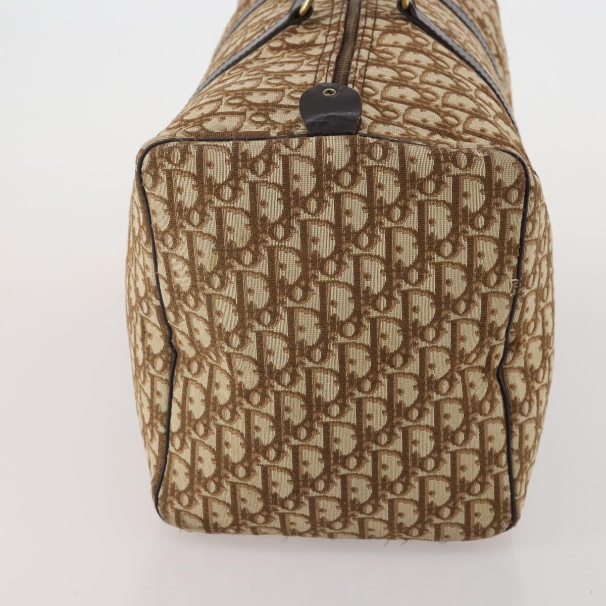 Christian Dior Trotter Canvas Boston Bag Brown Gold Auth 201940