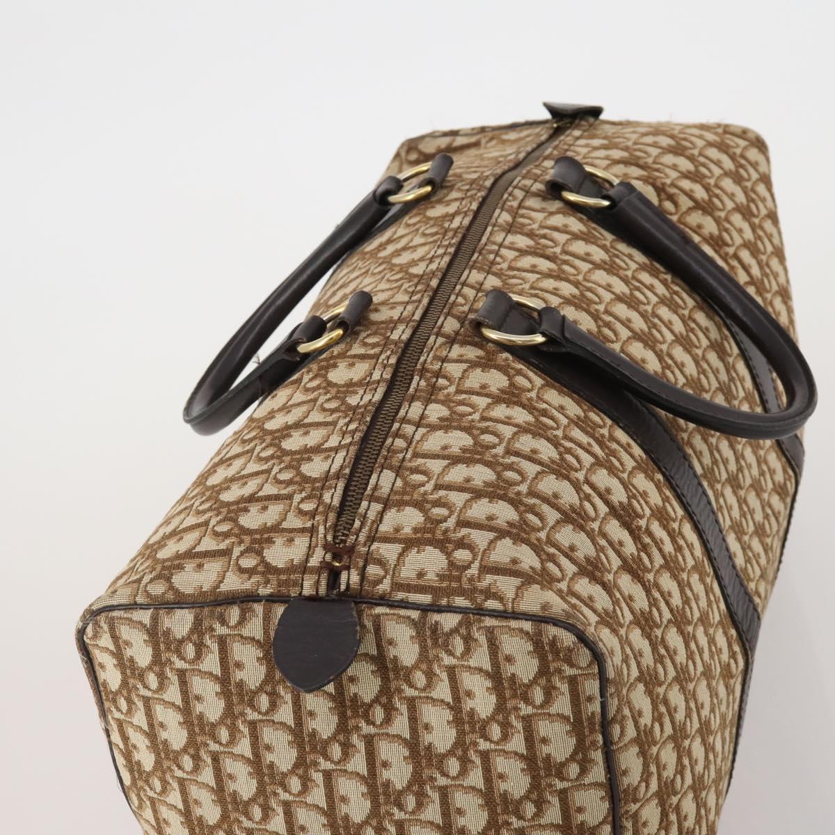 Christian Dior Trotter Canvas Boston Bag Brown Gold Auth 201940