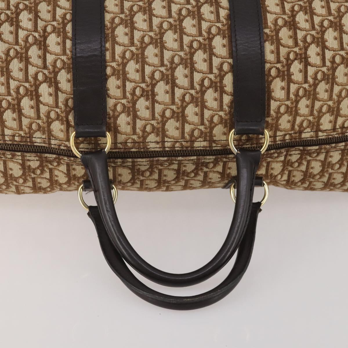 Christian Dior Trotter Canvas Boston Bag Brown Gold Auth 201940