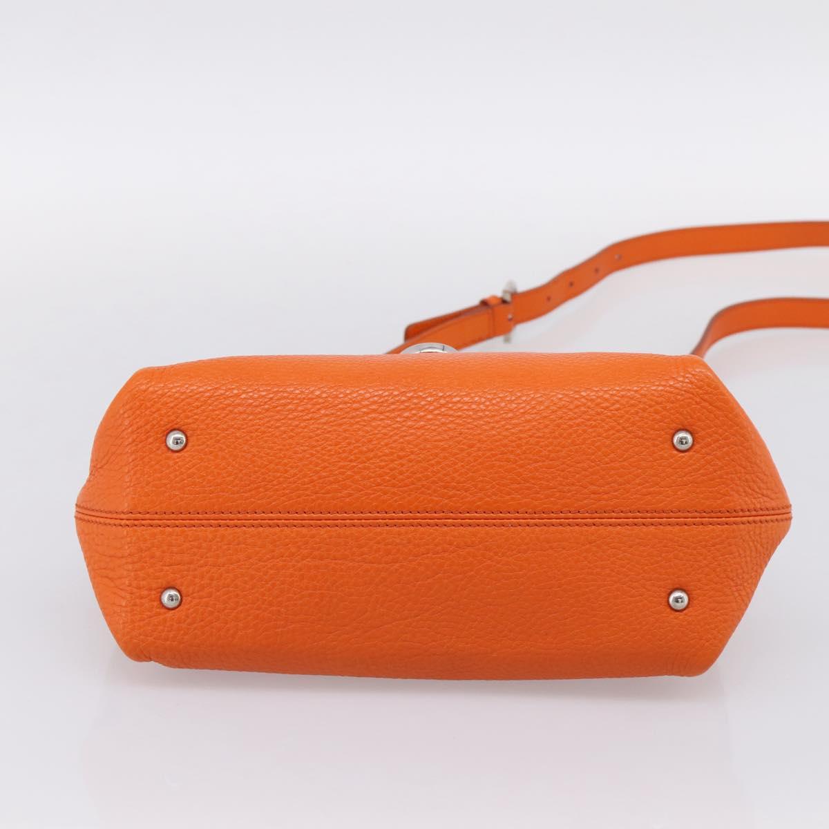Salvatore Ferragamo Sofia Gancini Bag Leather 2way Orange Silver Auth 201941A