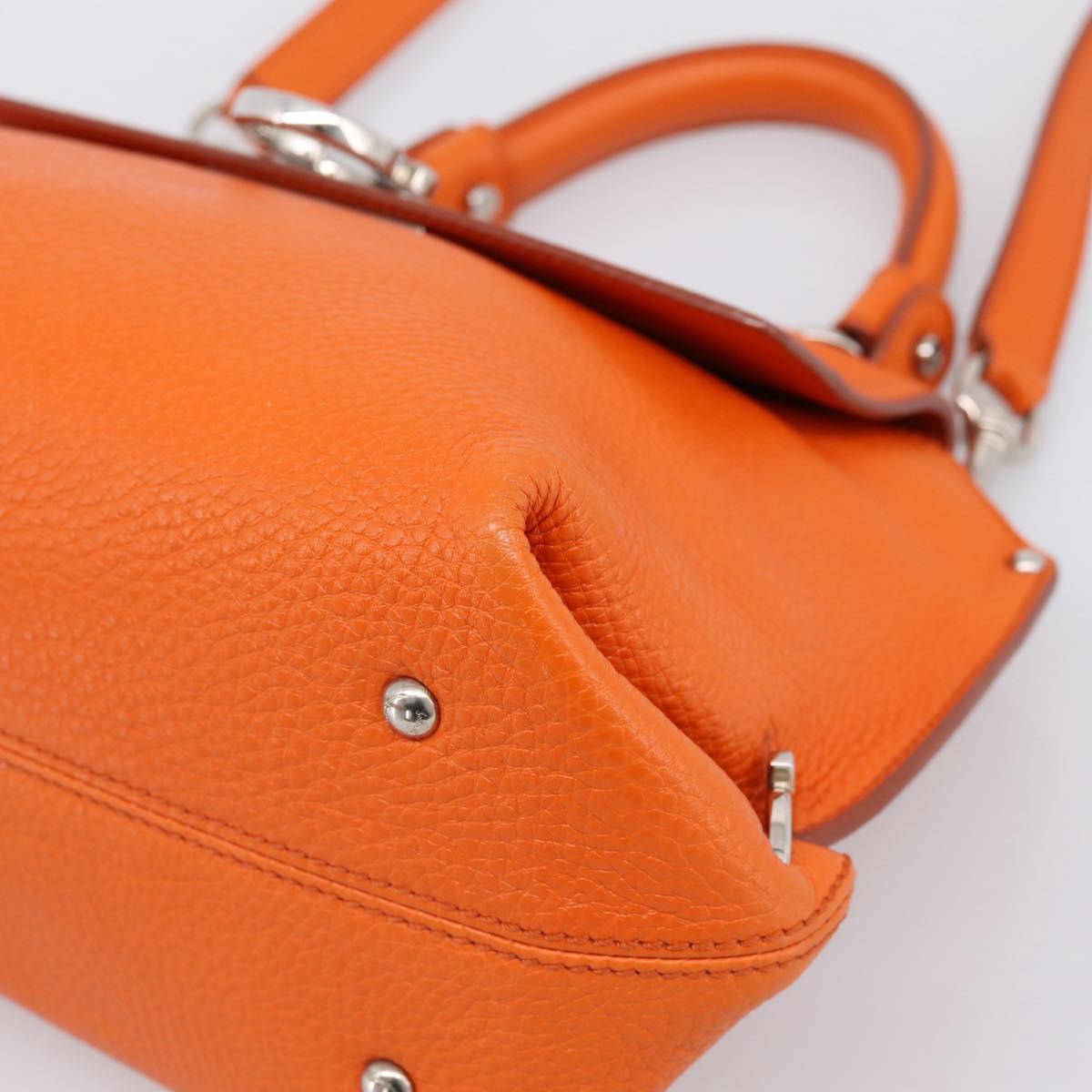 Salvatore Ferragamo Sofia Gancini Bag Leather 2way Orange Silver Auth 201941A