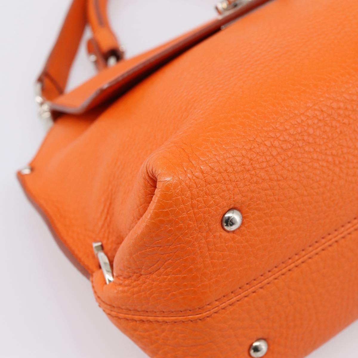 Salvatore Ferragamo Sofia Gancini Bag Leather 2way Orange Silver Auth 201941A