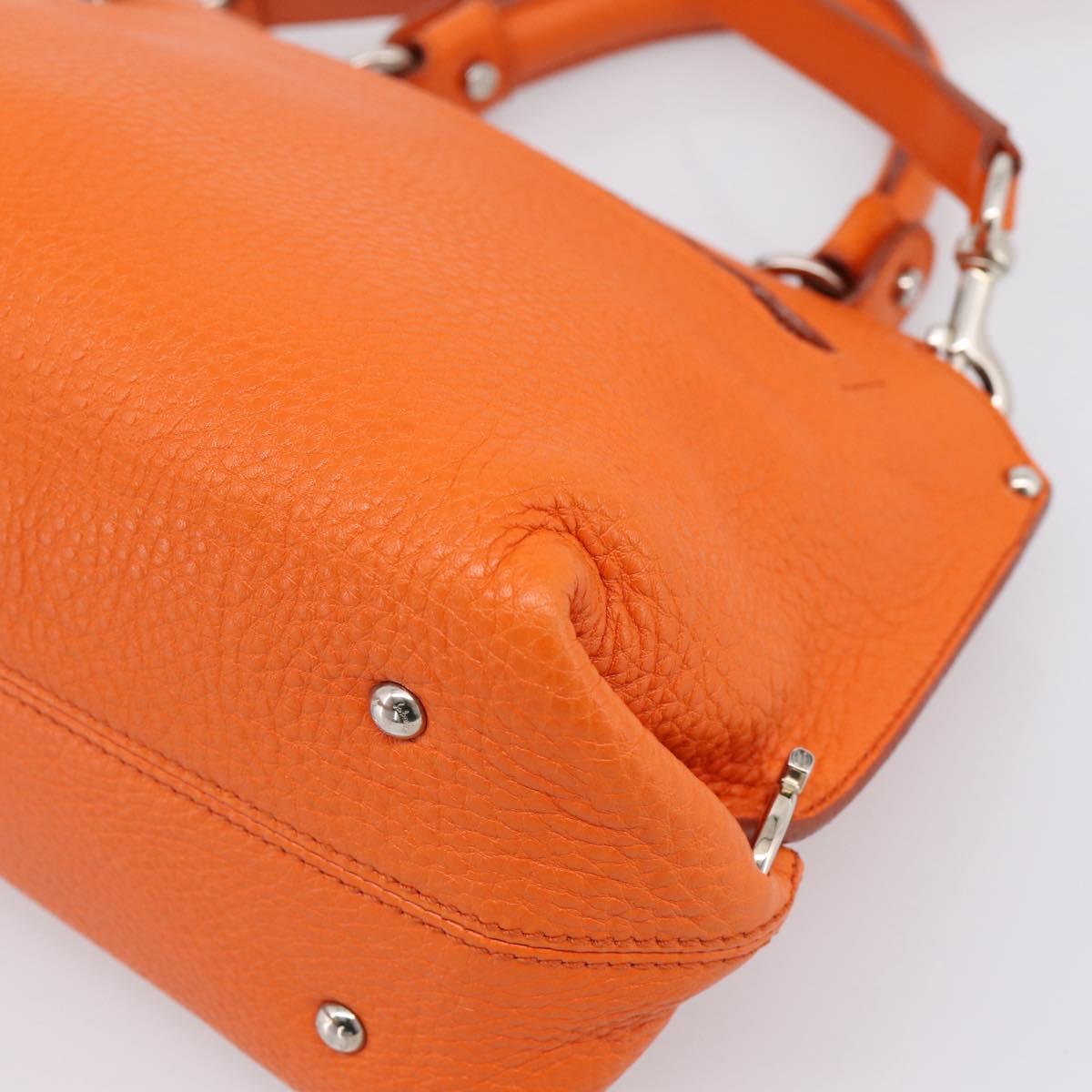 Salvatore Ferragamo Sofia Gancini Bag Leather 2way Orange Silver Auth 201941A