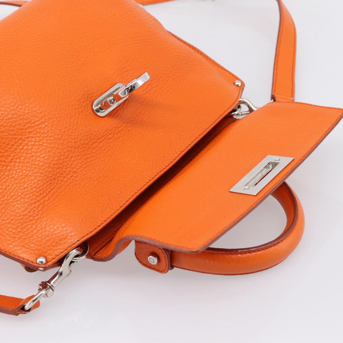 Salvatore Ferragamo Sofia Gancini Bag Leather 2way Orange Silver Auth 201941A