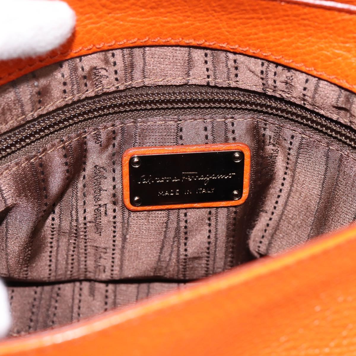 Salvatore Ferragamo Sofia Gancini Bag Leather 2way Orange Silver Auth 201941A