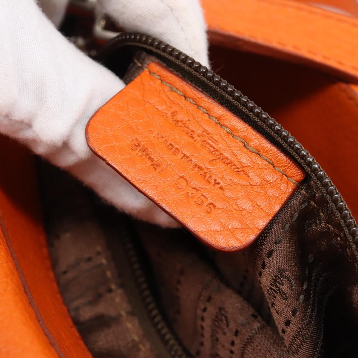 Salvatore Ferragamo Sofia Gancini Bag Leather 2way Orange Silver Auth 201941A