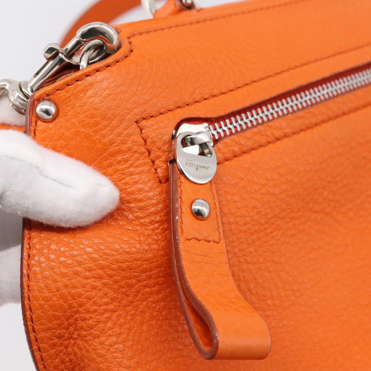 Salvatore Ferragamo Sofia Gancini Bag Leather 2way Orange Silver Auth 201941A