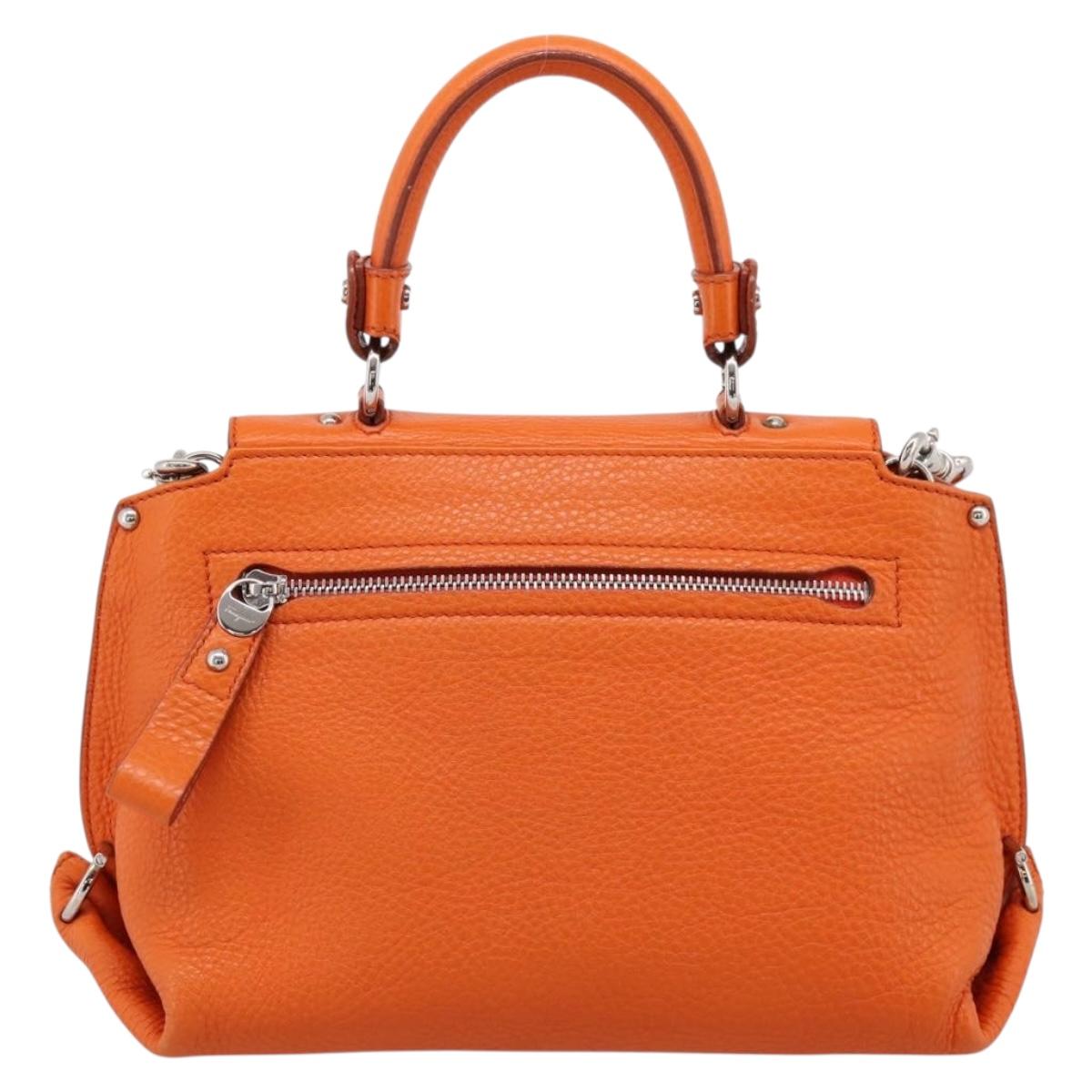 Salvatore Ferragamo Sofia Gancini Bag Leather 2way Orange Silver Auth 201941A