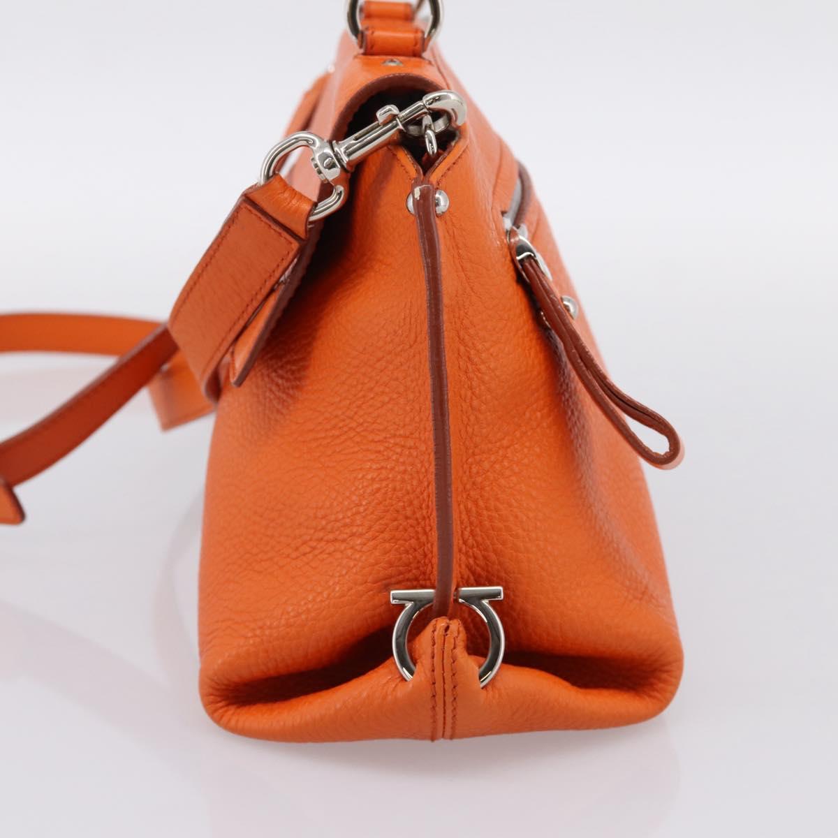 Salvatore Ferragamo Sofia Gancini Bag Leather 2way Orange Silver Auth 201941A