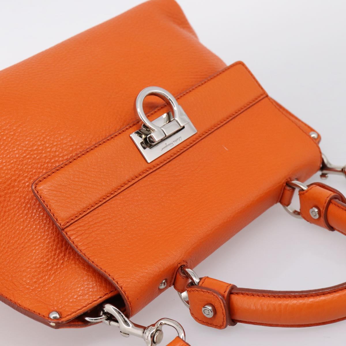 Salvatore Ferragamo Sofia Gancini Bag Leather 2way Orange Silver Auth 201941A