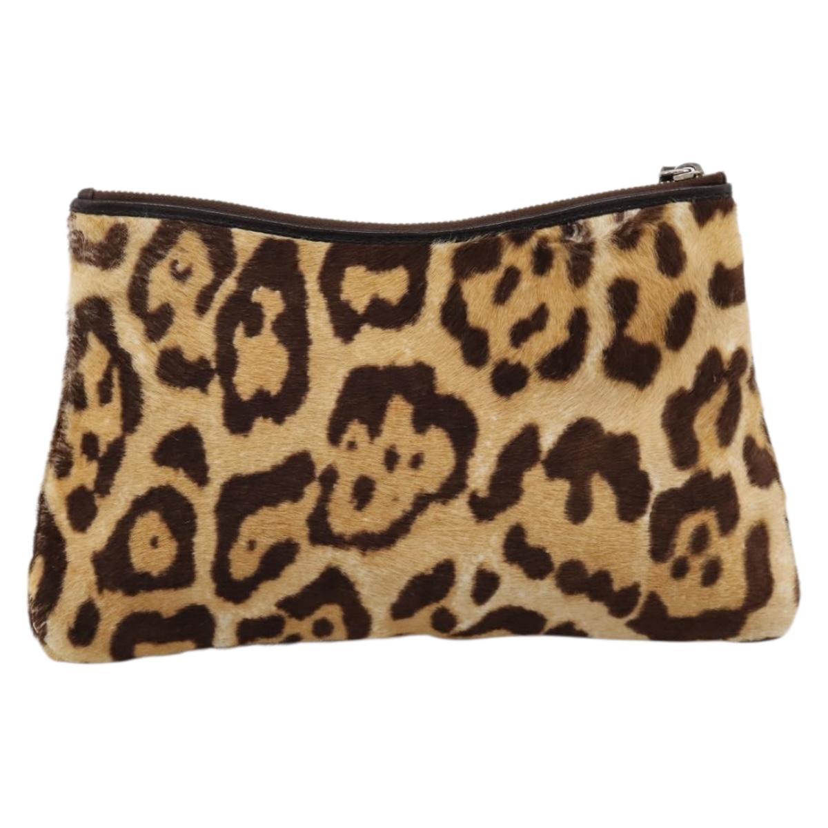 Christian Dior Clutch Bag Harako leather Brown Silver Auth 201942A
